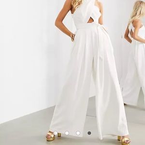 ASOS Edition white criss-cross front/halter jumpsuit with sash tie